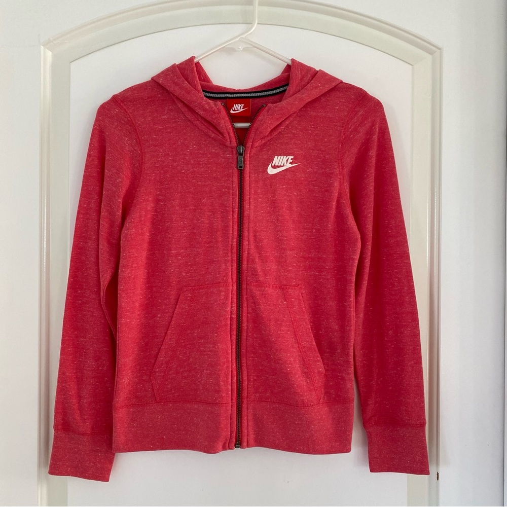 Nike Sportswear Gym Vintage Full Zip Long Sleeves Red Pink Jacket Girl's Size L